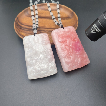 Colier cu pandantiv Guanyin cu două fețe din rășină, lanț cu mărgele, unisex, primăvara 2024, Nanyi Jewelry