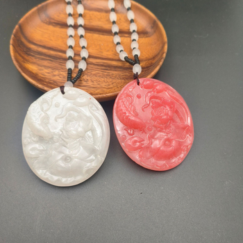 Colier cu pandantiv Guanyin cu două fețe din rășină, lanț cu mărgele, unisex, primăvara 2024, Nanyi Jewelry