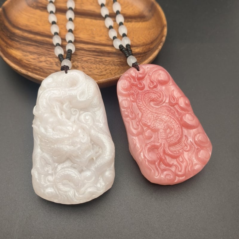 Colier cu pandantiv Guanyin cu două fețe din rășină, lanț cu mărgele, unisex, primăvara 2024, Nanyi Jewelry