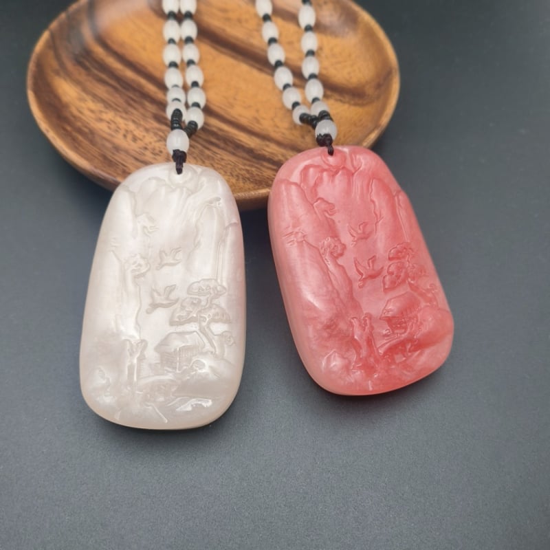 Colier cu pandantiv Guanyin cu două fețe din rășină, lanț cu mărgele, unisex, primăvara 2024, Nanyi Jewelry