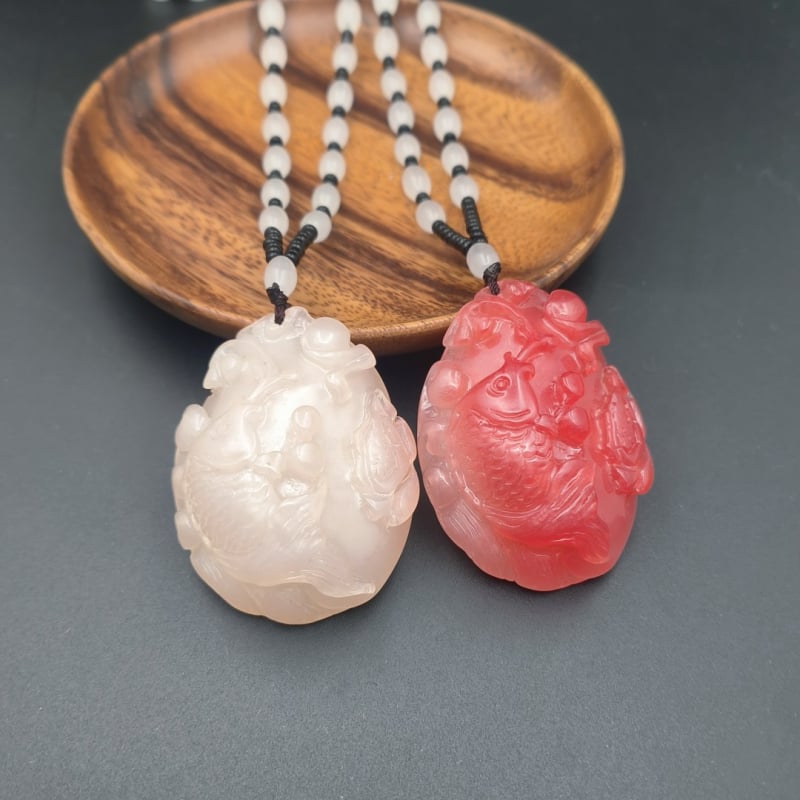 Colier cu pandantiv Guanyin cu două fețe din rășină, lanț cu mărgele, unisex, primăvara 2024, Nanyi Jewelry