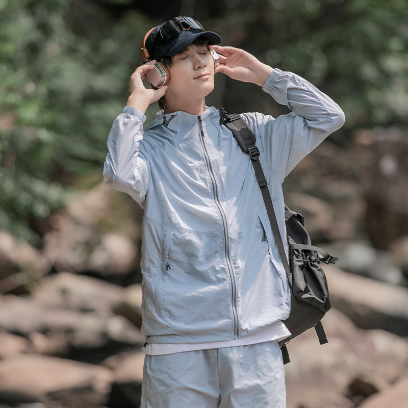 Unisex letná bunda s kapucňou, UPF50+, ľahká, nylon