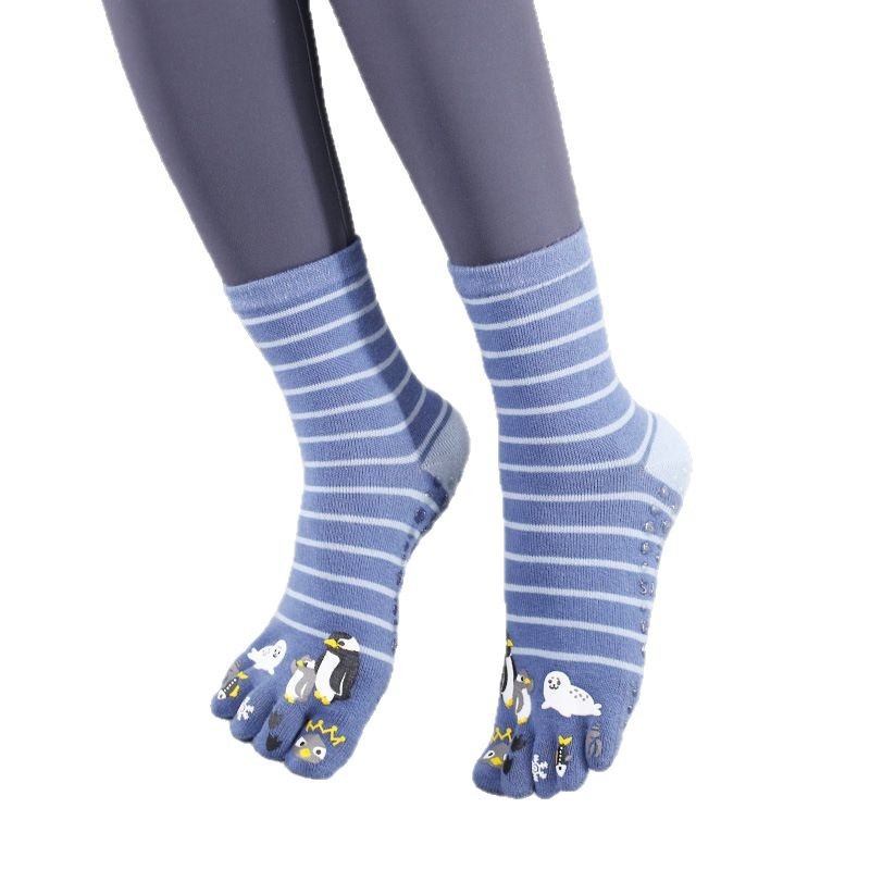 Памучни чорапи за йога с разделени пръсти, антихлъзгащи и попиват пот, средна дължина, за йога и пилатес