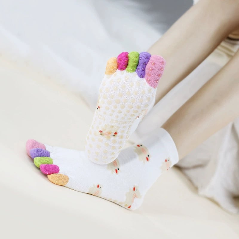 Памучни чорапи за йога с разделени пръсти, антихлъзгащи и попиват пот, средна дължина, за йога и пилатес