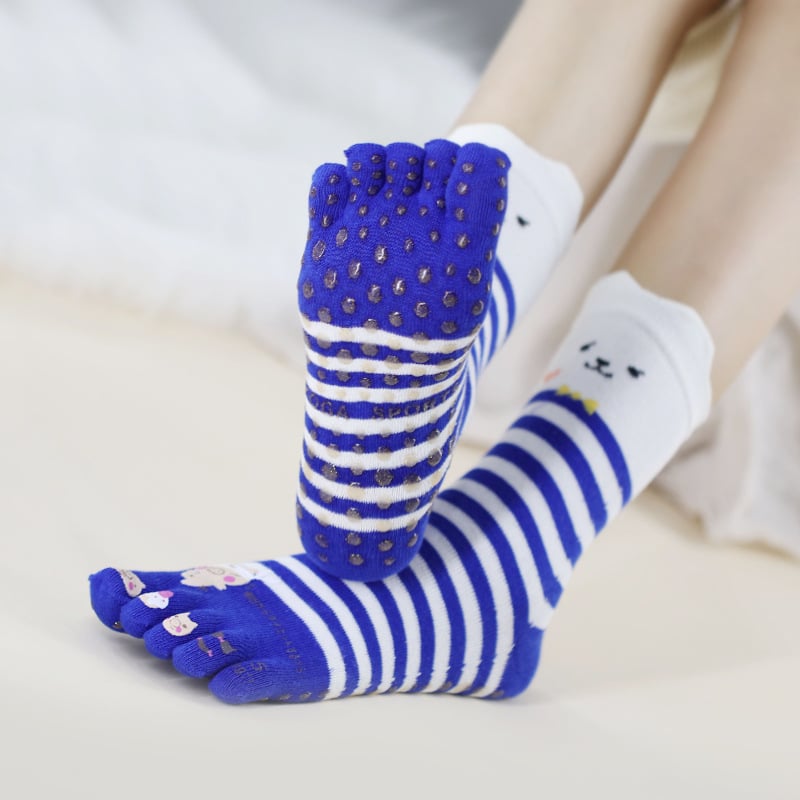 Памучни чорапи за йога с разделени пръсти, антихлъзгащи и попиват пот, средна дължина, за йога и пилатес