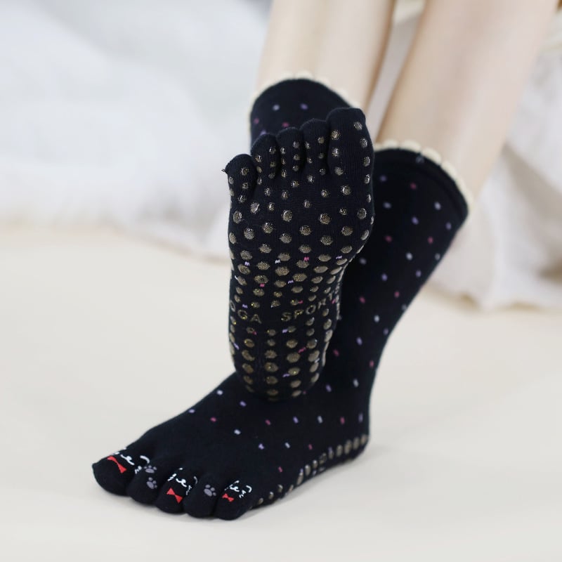 Памучни чорапи за йога с разделени пръсти, антихлъзгащи и попиват пот, средна дължина, за йога и пилатес