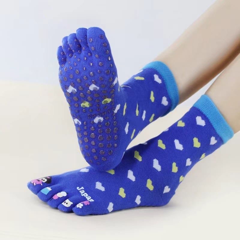 Памучни чорапи за йога с разделени пръсти, антихлъзгащи и попиват пот, средна дължина, за йога и пилатес