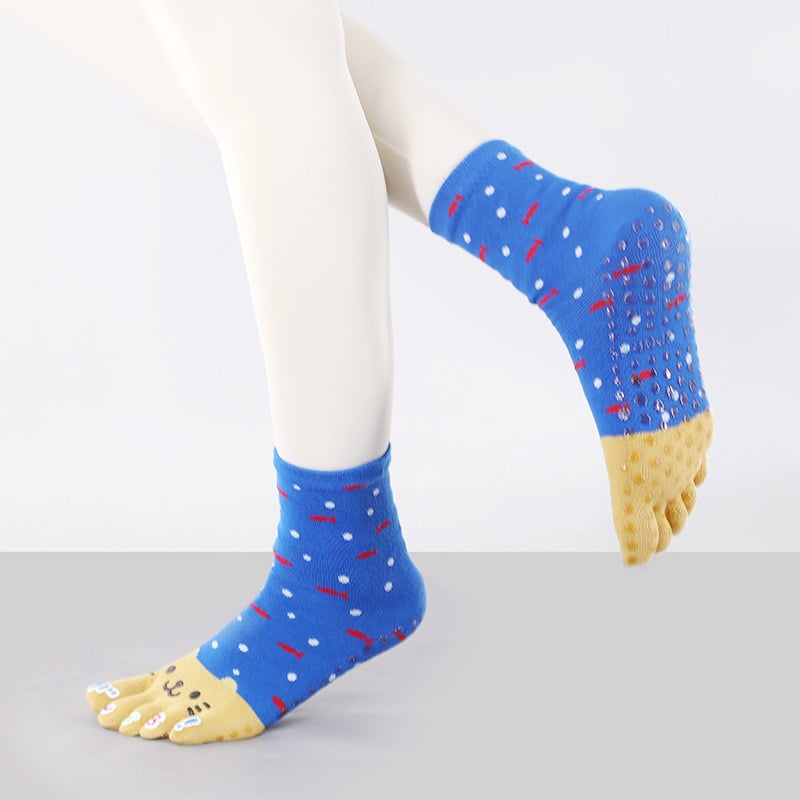 Памучни чорапи за йога с разделени пръсти, антихлъзгащи и попиват пот, средна дължина, за йога и пилатес