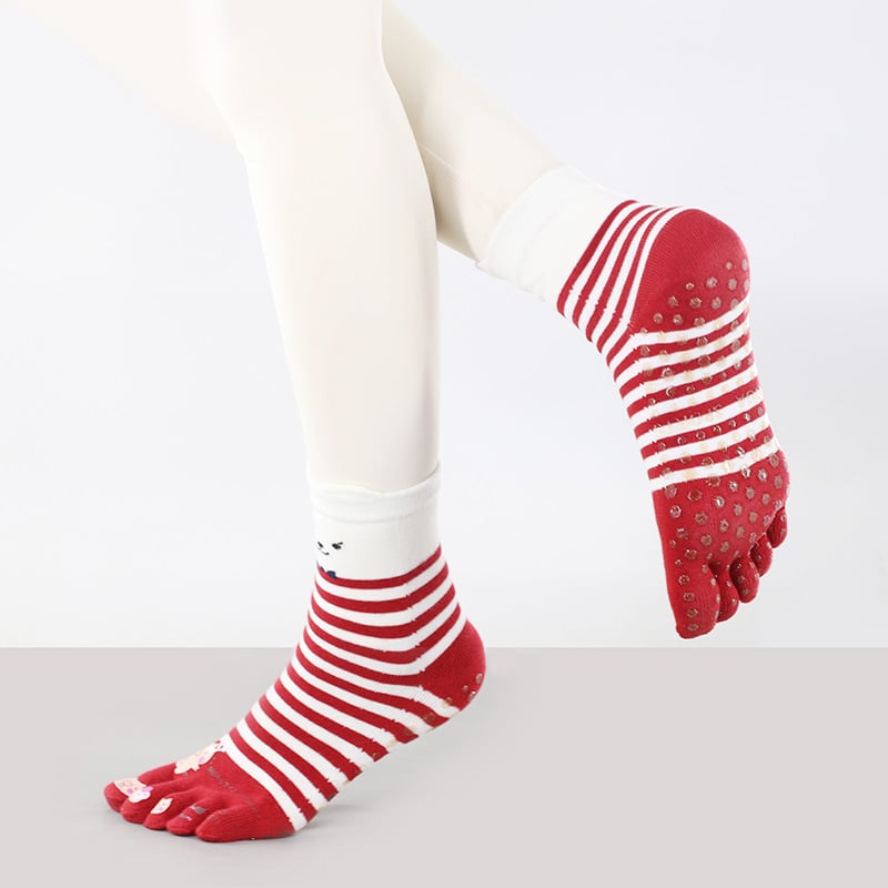 Памучни чорапи за йога с разделени пръсти, антихлъзгащи и попиват пот, средна дължина, за йога и пилатес