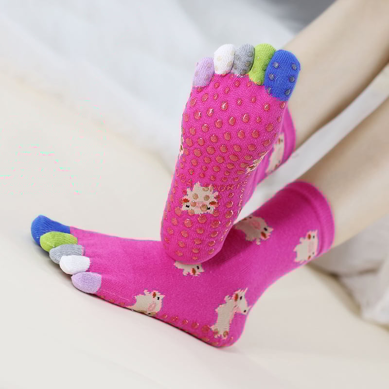 Памучни чорапи за йога с разделени пръсти, антихлъзгащи и попиват пот, средна дължина, за йога и пилатес