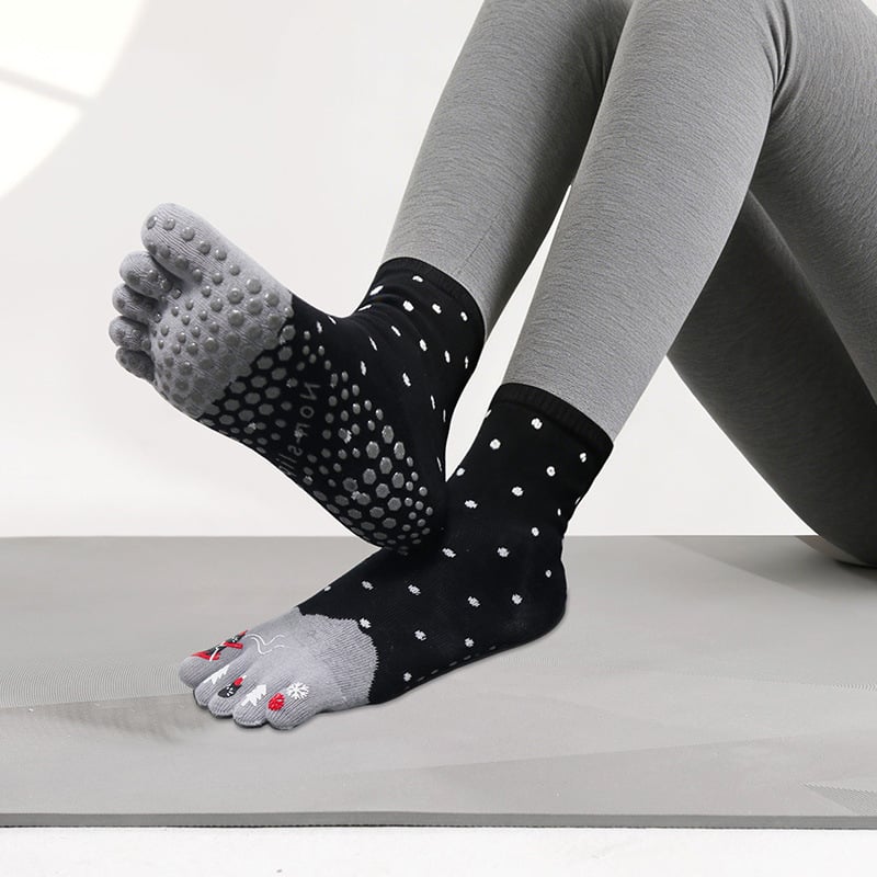 Памучни чорапи за йога с разделени пръсти, антихлъзгащи и попиват пот, средна дължина, за йога и пилатес