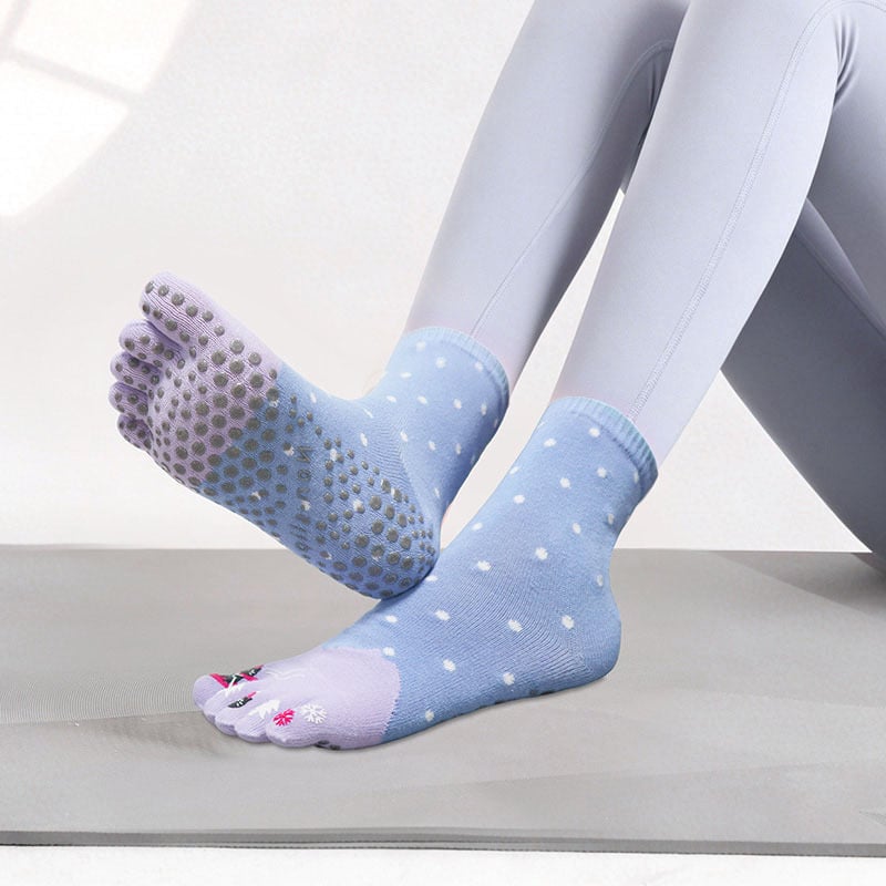 Памучни чорапи за йога с разделени пръсти, антихлъзгащи и попиват пот, средна дължина, за йога и пилатес