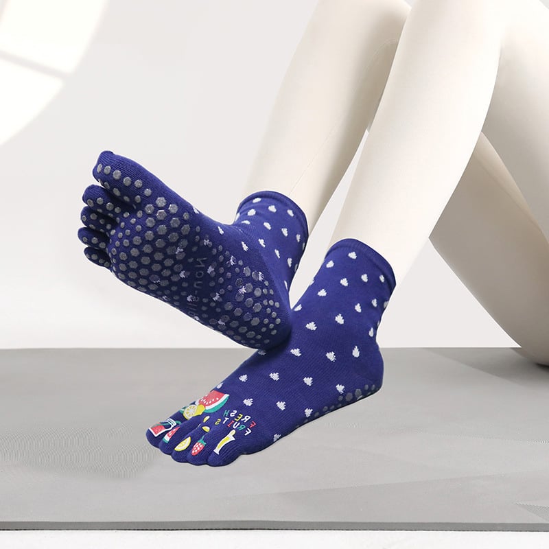 Памучни чорапи за йога с разделени пръсти, антихлъзгащи и попиват пот, средна дължина, за йога и пилатес