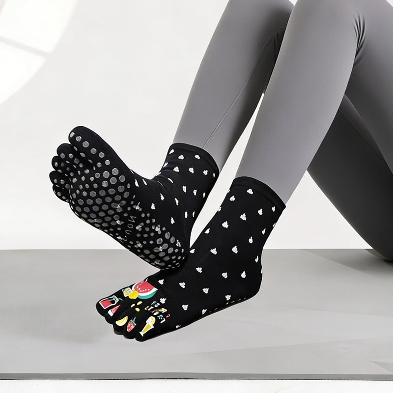 Памучни чорапи за йога с разделени пръсти, антихлъзгащи и попиват пот, средна дължина, за йога и пилатес