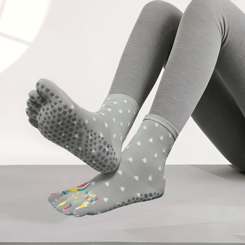Памучни чорапи за йога с разделени пръсти, антихлъзгащи и попиват пот, средна дължина, за йога и пилатес