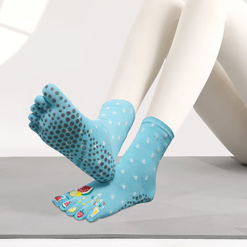 Памучни чорапи за йога с разделени пръсти, антихлъзгащи и попиват пот, средна дължина, за йога и пилатес