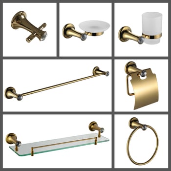 Ruichi Bathroom cinkötvözet törölközőtartó készlet arany felülettel, 6 darabos, modern minimalista stílus