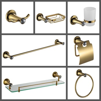 Ruichi Bathroom cinkötvözet törölközőtartó készlet arany felülettel, 6 darabos, modern minimalista stílus