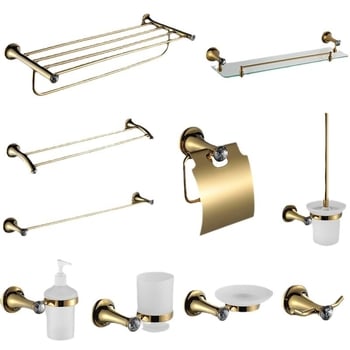 Ruichi Bathroom cinkötvözet törölközőtartó készlet arany felülettel, 6 darabos, modern minimalista stílus