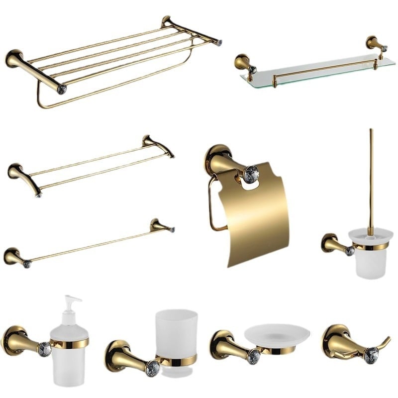 Ruichi Bathroom cinkötvözet törölközőtartó készlet arany felülettel, 6 darabos, modern minimalista stílus