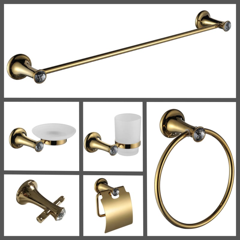 Ruichi Bathroom cinkötvözet törölközőtartó készlet arany felülettel, 6 darabos, modern minimalista stílus