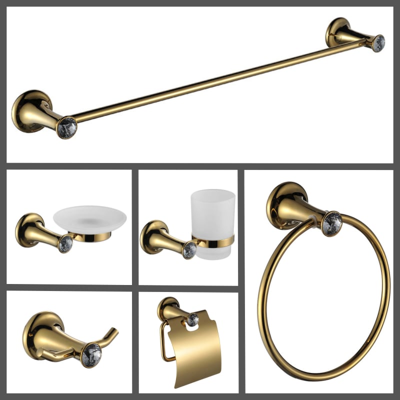 Ruichi Bathroom cinkötvözet törölközőtartó készlet arany felülettel, 6 darabos, modern minimalista stílus