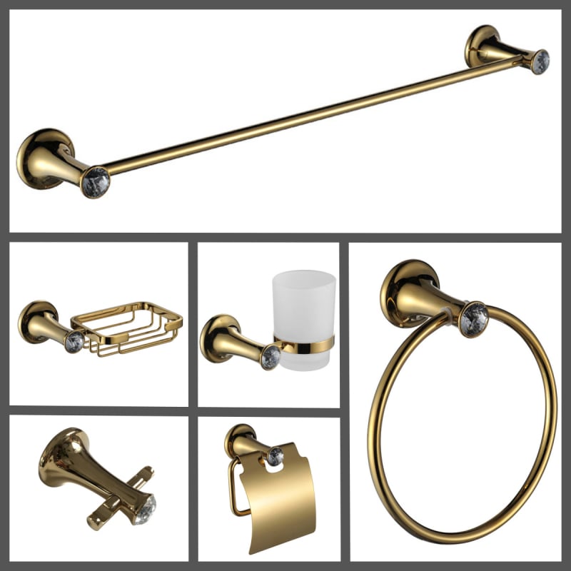Ruichi Bathroom cinkötvözet törölközőtartó készlet arany felülettel, 6 darabos, modern minimalista stílus