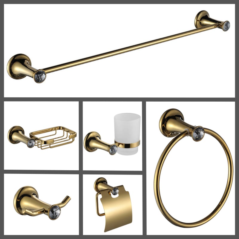 Ruichi Bathroom cinkötvözet törölközőtartó készlet arany felülettel, 6 darabos, modern minimalista stílus