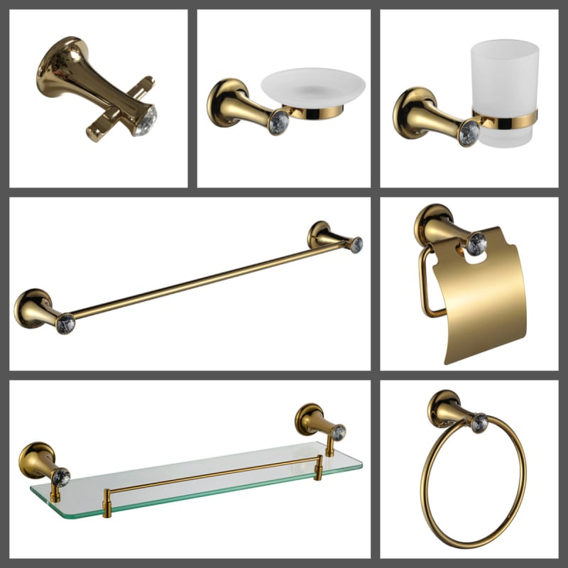 Ruichi Bathroom cinkötvözet törölközőtartó készlet arany felülettel, 6 darabos, modern minimalista stílus