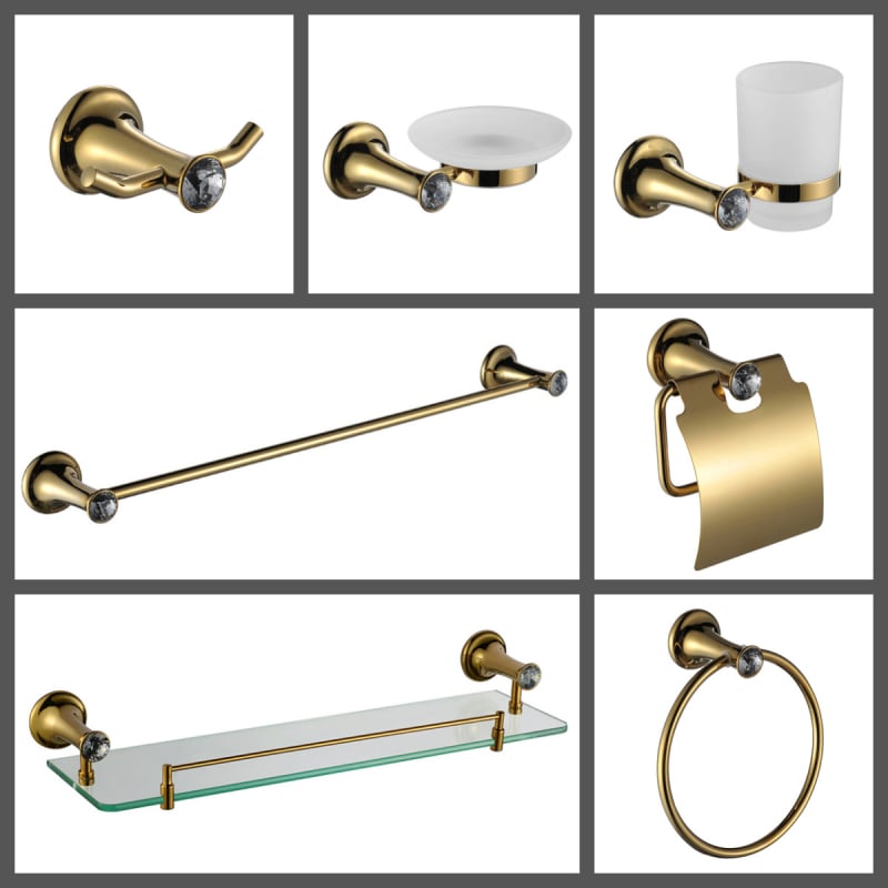 Ruichi Bathroom cinkötvözet törölközőtartó készlet arany felülettel, 6 darabos, modern minimalista stílus