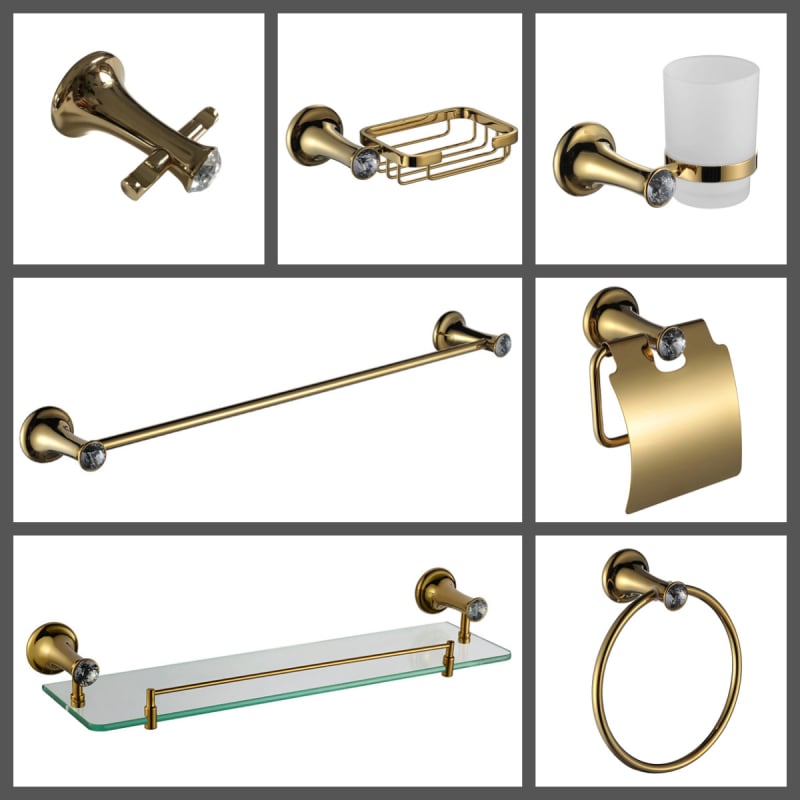 Ruichi Bathroom cinkötvözet törölközőtartó készlet arany felülettel, 6 darabos, modern minimalista stílus