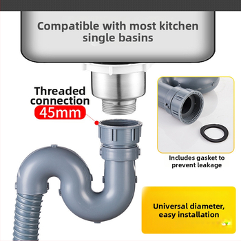 Predĺženie odtokovej rúry drezu v kuchyni — 45 rozhranie, hadica odtoku a príslušenstvo