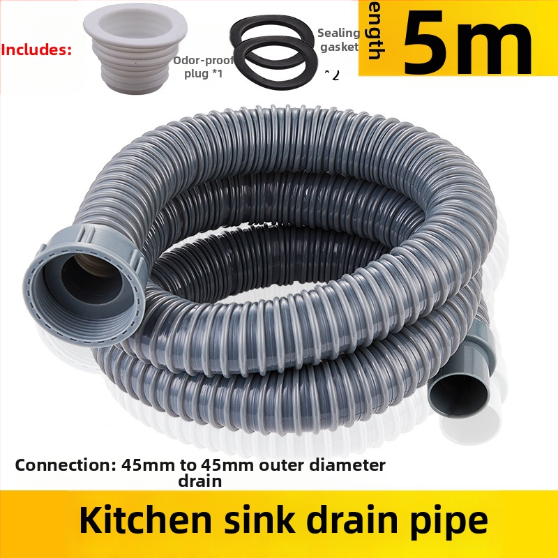 Predĺženie odtokovej rúry drezu v kuchyni — 45 rozhranie, hadica odtoku a príslušenstvo