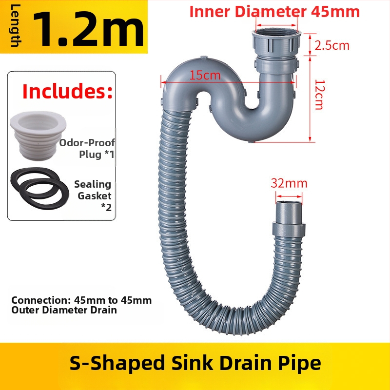 Predĺženie odtokovej rúry drezu v kuchyni — 45 rozhranie, hadica odtoku a príslušenstvo