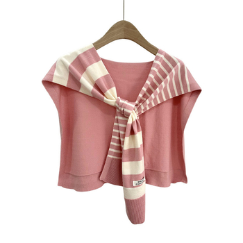 Πλεκτό ζακετάκι με ριγέ διασταυρούμενο φουλάρι και ψεύτικο γιακά (Πολυεστέρας • Απλή Ύφανση • Διατηρεί ζεστασιά και προστασία από τον ήλιο • Άνοιξη–Φθινόπωρο • Tie-Dye)