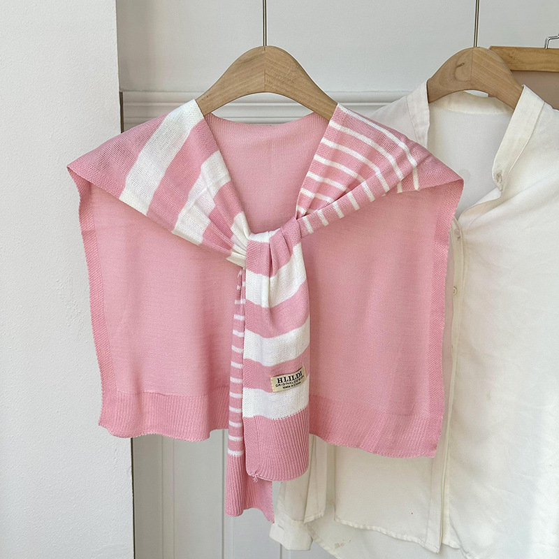 Πλεκτό ζακετάκι με ριγέ διασταυρούμενο φουλάρι και ψεύτικο γιακά (Πολυεστέρας • Απλή Ύφανση • Διατηρεί ζεστασιά και προστασία από τον ήλιο • Άνοιξη–Φθινόπωρο • Tie-Dye)