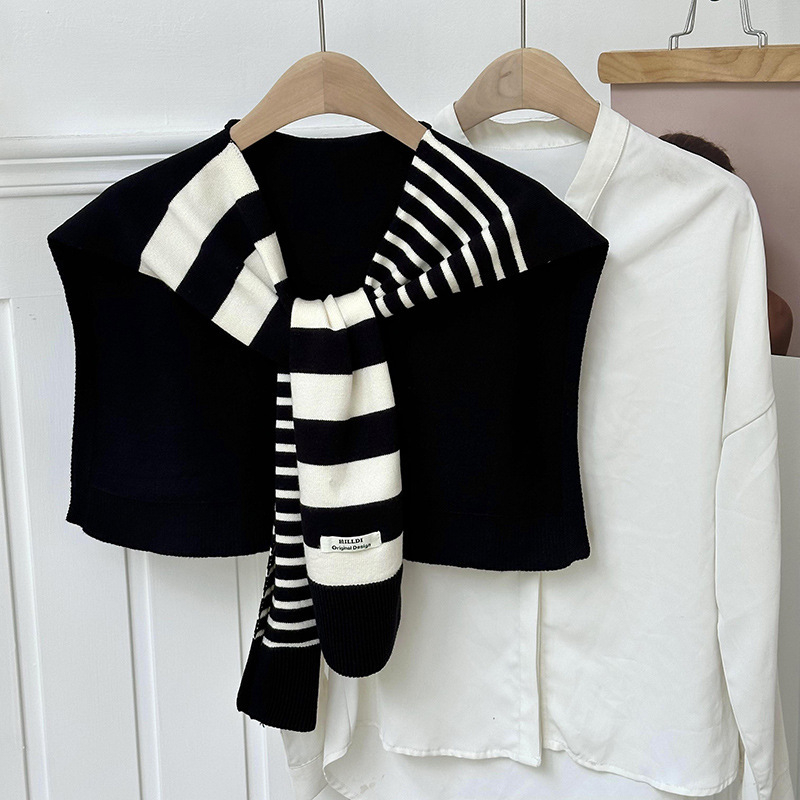 Πλεκτό ζακετάκι με ριγέ διασταυρούμενο φουλάρι και ψεύτικο γιακά (Πολυεστέρας • Απλή Ύφανση • Διατηρεί ζεστασιά και προστασία από τον ήλιο • Άνοιξη–Φθινόπωρο • Tie-Dye)