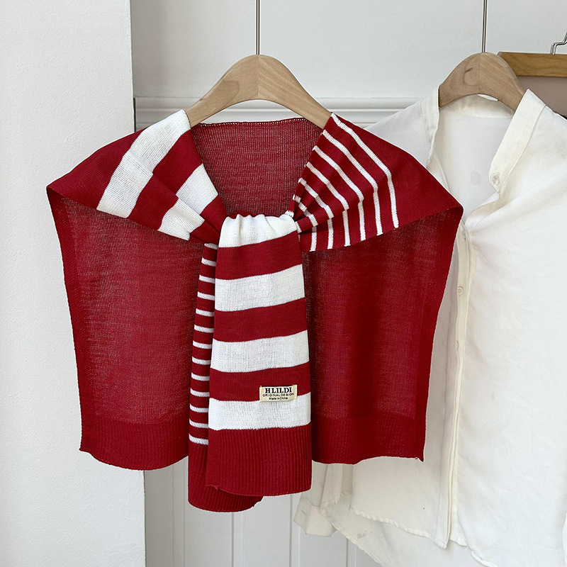 Πλεκτό ζακετάκι με ριγέ διασταυρούμενο φουλάρι και ψεύτικο γιακά (Πολυεστέρας • Απλή Ύφανση • Διατηρεί ζεστασιά και προστασία από τον ήλιο • Άνοιξη–Φθινόπωρο • Tie-Dye)