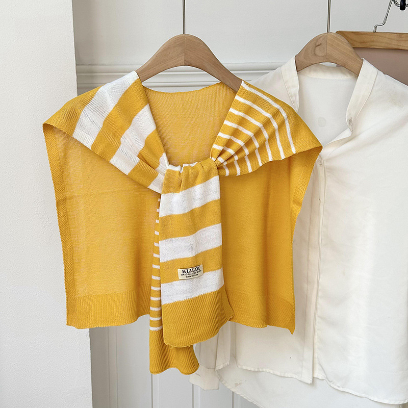 Πλεκτό ζακετάκι με ριγέ διασταυρούμενο φουλάρι και ψεύτικο γιακά (Πολυεστέρας • Απλή Ύφανση • Διατηρεί ζεστασιά και προστασία από τον ήλιο • Άνοιξη–Φθινόπωρο • Tie-Dye)