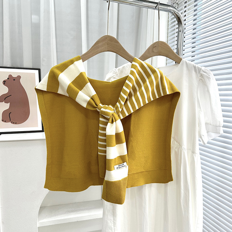 Πλεκτό ζακετάκι με ριγέ διασταυρούμενο φουλάρι και ψεύτικο γιακά (Πολυεστέρας • Απλή Ύφανση • Διατηρεί ζεστασιά και προστασία από τον ήλιο • Άνοιξη–Φθινόπωρο • Tie-Dye)