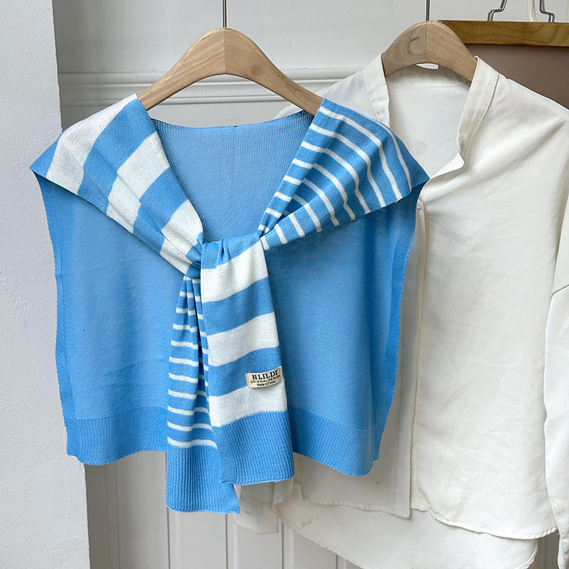 Πλεκτό ζακετάκι με ριγέ διασταυρούμενο φουλάρι και ψεύτικο γιακά (Πολυεστέρας • Απλή Ύφανση • Διατηρεί ζεστασιά και προστασία από τον ήλιο • Άνοιξη–Φθινόπωρο • Tie-Dye)