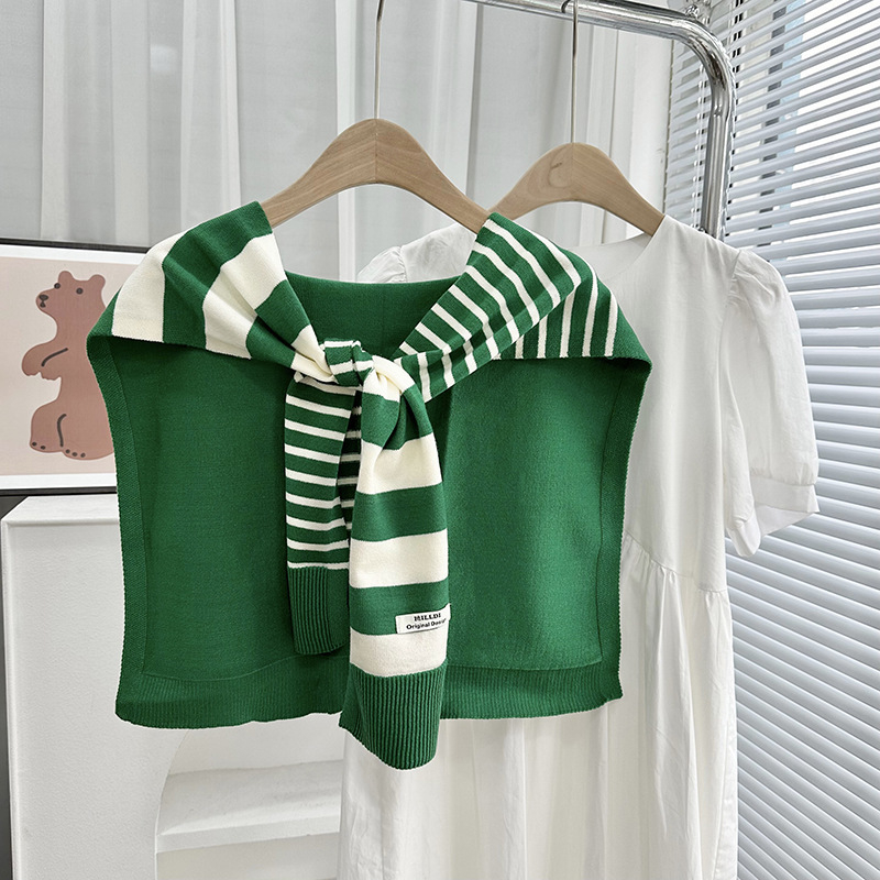 Πλεκτό ζακετάκι με ριγέ διασταυρούμενο φουλάρι και ψεύτικο γιακά (Πολυεστέρας • Απλή Ύφανση • Διατηρεί ζεστασιά και προστασία από τον ήλιο • Άνοιξη–Φθινόπωρο • Tie-Dye)