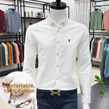 Cămașă bărbați cu mânecă lungă, brodată, stil cardigan, croială lejeră, țesătură din amestec de bumbac