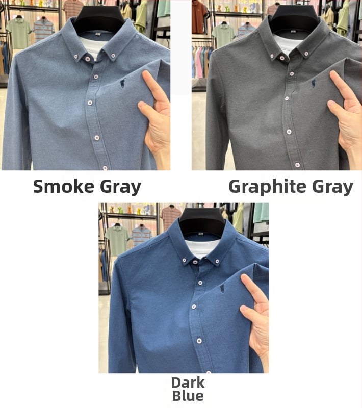 Cămașă bărbați cu mânecă lungă, brodată, stil cardigan, croială lejeră, țesătură din amestec de bumbac