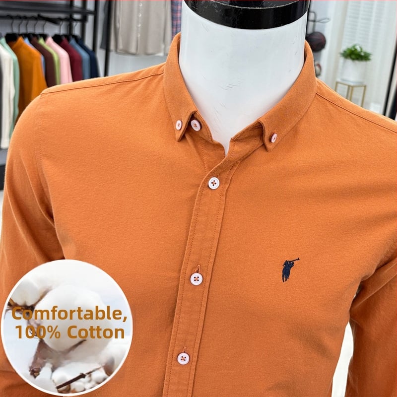 Cămașă bărbați cu mânecă lungă, brodată, stil cardigan, croială lejeră, țesătură din amestec de bumbac