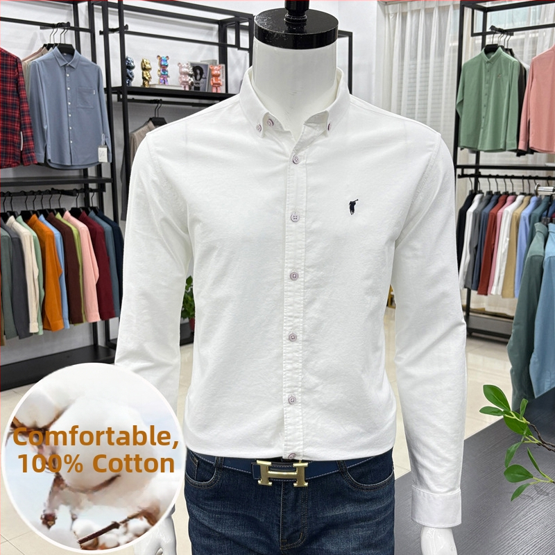 Pánska dlhá rukáv vyšívaná kardiganová košeľa, voľný strih, golier s klopami, bavlneno‑zmesový materiál