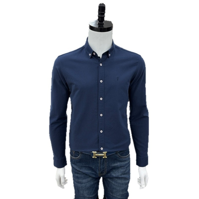 Cămașă bărbați cu mânecă lungă, brodată, stil cardigan, croială lejeră, țesătură din amestec de bumbac