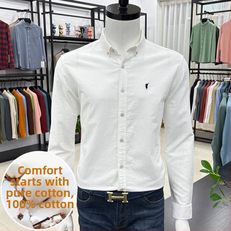 Cămașă bărbați cu mânecă lungă, brodată, stil cardigan, croială lejeră, țesătură din amestec de bumbac