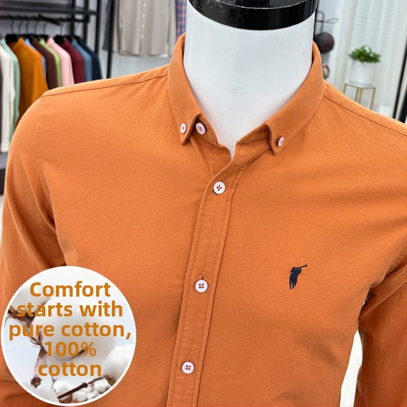 Cămașă bărbați cu mânecă lungă, brodată, stil cardigan, croială lejeră, țesătură din amestec de bumbac