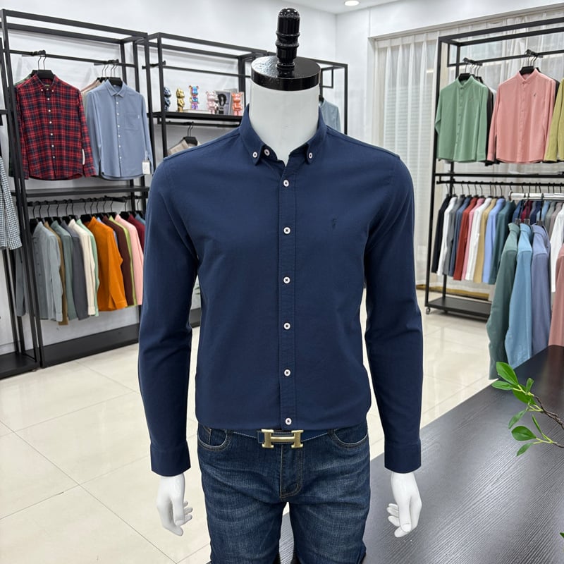 Cămașă bărbați cu mânecă lungă, brodată, stil cardigan, croială lejeră, țesătură din amestec de bumbac